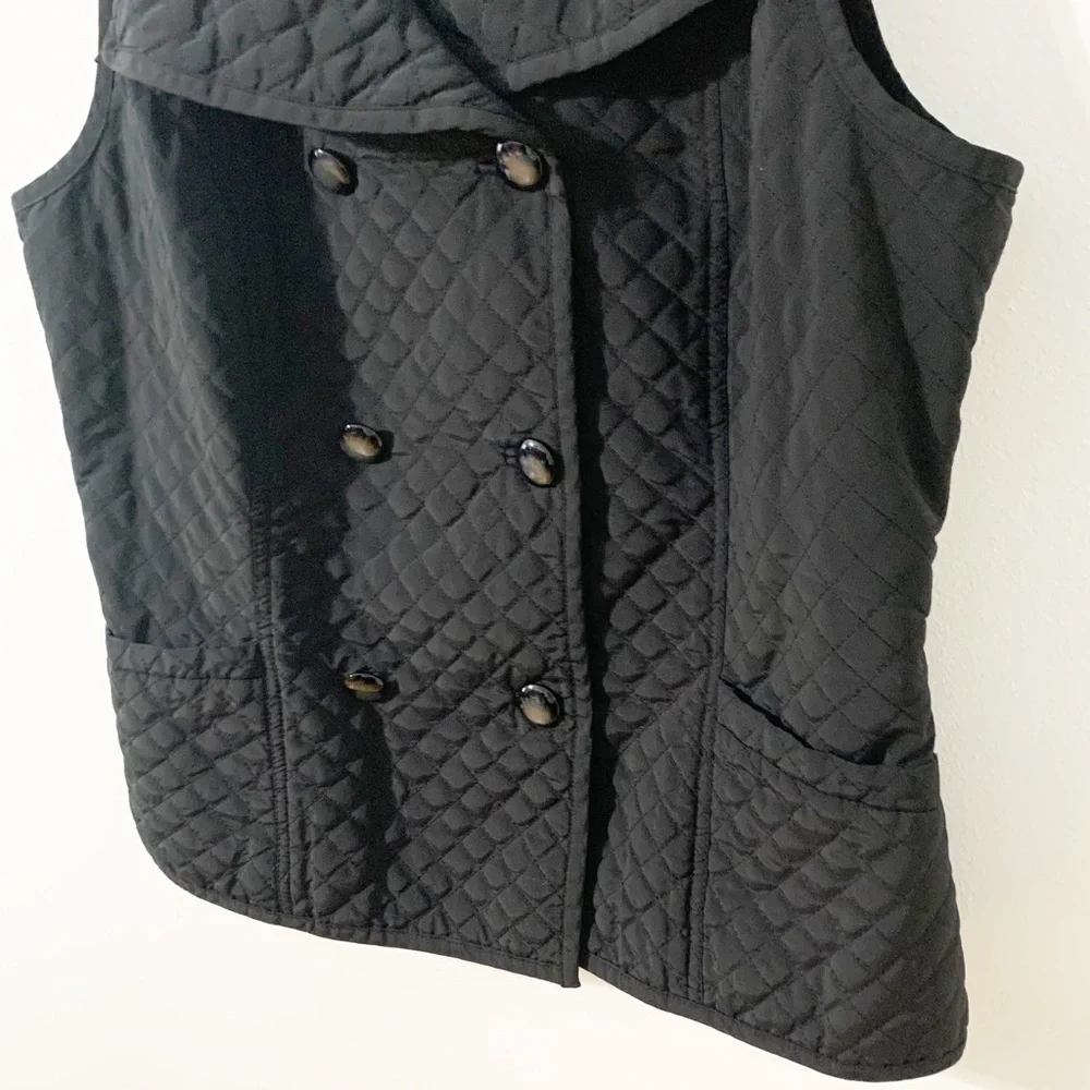 Talbots Quilted Double Breasted Button Front Vest with Lapels Pockets Insulted